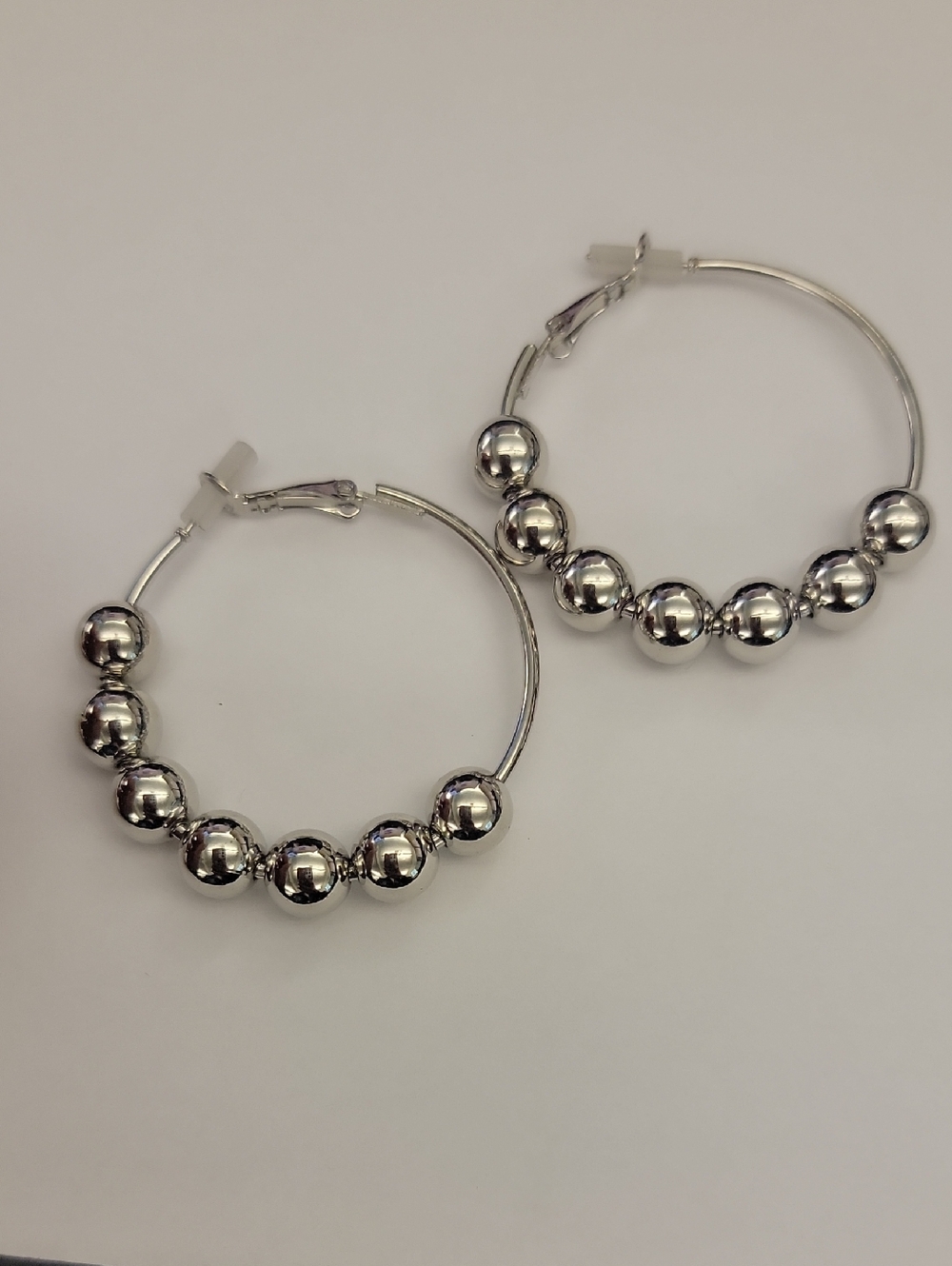 Silver Beaded Hoop Earrings - Women's Jewelry